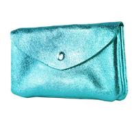 modamoda de P11 Portefeuille en cuir pour femme, taille M, fabriqué à la main en Italie, Bleu turquoise métallisé, m, Petit porte-monnaie léger