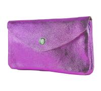 modamoda de P11 Portefeuille en cuir pour femme, taille M, fabriqué à la main en Italie, Magenta foncé métallisé, m, Petit porte-monnaie léger