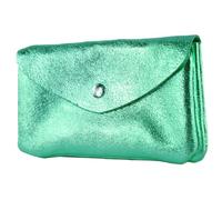 modamoda de P11 Portefeuille en cuir pour femme, taille M, fabriqué à la main en Italie, Vert turquoise métallisé, m, Petit porte-monnaie léger
