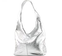 modamoda de - Sac bandoulière en cuir italien T150 suède, Couleur:argent métallique