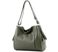 modamoda de - T119 - ital Sac à bandoulière en cuir, Vert armée., M