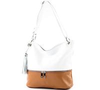 modamoda de - T143 - ITAL Sac à bandoulière en cuir, Blanc/Camel, siehe Beschreibung
