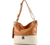 modamoda de - T143 - ITAL Sac à bandoulière en cuir, Camel/crème, siehe Beschreibung