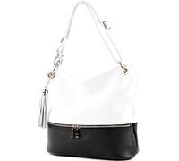 Modamoda de - T143 - Sac à bandoulière en cuir fabriqué en Italie, blanc/noir, Voir description