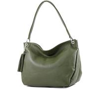 modamoda de - T154 - ital Sac à bandoulière en cuir, Vert olive 2021, M