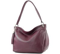 modamoda de - T154 - ital Sac à bandoulière en cuir, Violet bordeaux, M