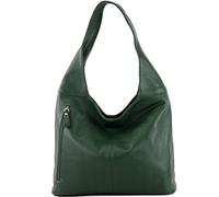 modamoda de T155 Sac à main en cuir pour femme Shopper à bandoulière Large fabriqué à la main en Italie, vert bouteille, L