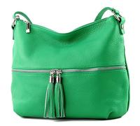 modamoda de T159 Sac à bandoulière en cuir pour femme Taille M Fabriqué à la main en Italie, Vert feuille, m