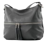 modamoda de - T159 - Sac à bandoulière ital en cuir, Gris anthracite 2021, m