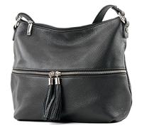 modamoda de T159 Sac à bandoulière en cuir pour femme Taille M Fabriqué à la main en Italie, Noir 2021, m