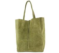 modamoda de - T163 - Ital. Shopper Large avec poche intérieure en cuir, daim vert olive, L