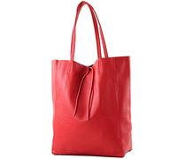 modamoda de - T163 - Ital. Shopper Large avec poche intérieure en cuir, Rot2021, Large
