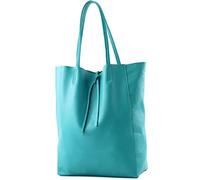 modamoda de - T163 - Ital. Shopper Large avec poche intérieure en cuir, Bleu turquoise 2021, L