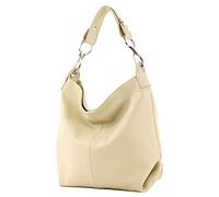 modamoda de T168 Sac à bandoulière, sac porté épaule, en cuir, fabriqué en Italie, Beige crème., M