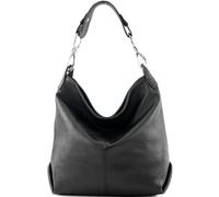 modamoda de T168 Sac à main en cuir pour femme, sac à bandoulière, taille moyenne, fabriqué à la main en Italie, jet black, m
