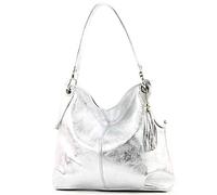 modamoda de - T185 - Sac à bandoulière en cuir pour dames, Couleur:argent