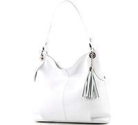 modamoda de - T185 - Sac à bandoulière en cuir pour dames, Couleur:Blanc