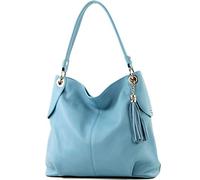 modamoda de - T185 - Sac à bandoulière en cuir pour dames, Couleur:bleu ciel