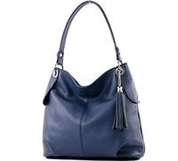 modamoda de - T185 - Sac à bandoulière en cuir pour dames, Couleur:Bleu Saphir
