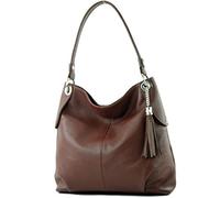 modamoda de - T185 - Sac à bandoulière en cuir pour dames, Couleur:brun chocolat