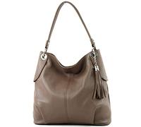 modamoda de - T185 - Sac à bandoulière en cuir pour dames, Couleur:brun pâle