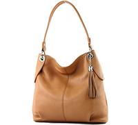modamoda de - T185 - Sac à bandoulière en cuir pour dames, Couleur:chameau