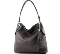 modamoda de - T185 - Sac à bandoulière en cuir pour dames, Couleur:chocolat noir
