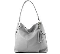 modamoda de - T185 - Sac à bandoulière en cuir pour dames, Couleur:gris Tele