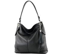 modamoda de - T185 - Sac à bandoulière en cuir pour dames, Couleur:noir