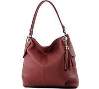 modamoda de - T185 - Sac à bandoulière en cuir pour dames, Couleur:Rouge Foncé