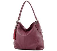 modamoda de - T185 - Sac à bandoulière en cuir pour dames, Couleur:violette Bordeaux