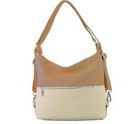 modamoda de T189 Sac à dos en cuir pour femme 2 en 1 fabriqué à la main en Italie, Beige crème/camel, m