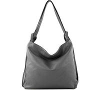 modamoda de - T192 - Sac à dos pour femme, italien 2in1, en cuir, couleur:Gris Tente