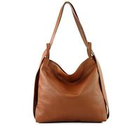modamoda de - T192 - Sac à dos pour femme, italien 2in1, en cuir, couleur:Gris Tente (Cognac)