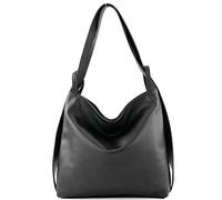modamoda de - T192 - Sac à dos pour femme, italien 2in1, en cuir, couleur:Gris Tente (Noir)