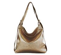 modamoda de - T192 - Sac à dos pour femme, italien 2in1, en cuir, couleur:Gris Tente (or clair métallisé)