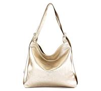 modamoda de - T192 - Sac à dos pour femme, italien 2in1, en cuir, couleur:Gris Tente (Or Vieil Or Métallisé)