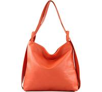 modamoda de - T192 - Sac à dos pour femme, italien 2in1, en cuir, couleur:Gris Tente (rouge-orange)