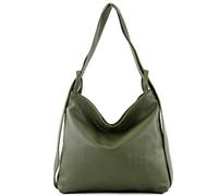 modamoda de - T192 - Sac à dos pour femme, italien 2in1, en cuir, couleur:Gris Tente (vert olive)