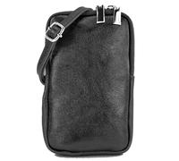 modamoda de T197 Sac à bandoulière en cuir pour femme 6,7" fabriqué à la main en Italie, noir métallique, xs