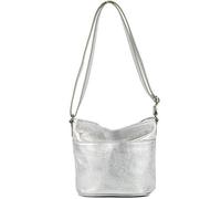 Modamoda de T198 - Fabriqué en Italie Sac bandoulière en cuir, Argent métallisé, Small