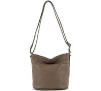 modamoda de - T198 - Petit sac à bandoulière italien en cuir, Taupe foncé, S