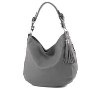modamoda de - T200 - ital. Sac à bandoulière en cuir pour femme, gris graphite, m