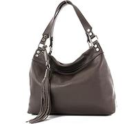 modamoda de - T201 - ital. Damen Schultertasche aus Echtleder, Farbe:Dark Chocolate