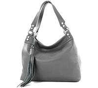 modamoda de - T201 - ital. Damen Schultertasche aus Echtleder, Farbe:Graphitgrau