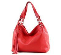modamoda de - T201 - ital. Damen Schultertasche aus Echtleder, Farbe:Rot