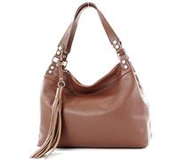 modamoda de - T201 - ital. Damen Schultertasche aus Echtleder, Farbe:Schokoladenbraun