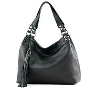 modamoda de - T201 - ital. Damen Schultertasche aus Echtleder, Farbe:Schwarz