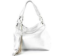modamoda de - T201 - ital. Damen Schultertasche aus Echtleder, Farbe:Silber-Metallic
