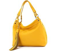 modamoda de - T201 - ital. Damen Schultertasche aus Echtleder, Farbe:Sonnengelb